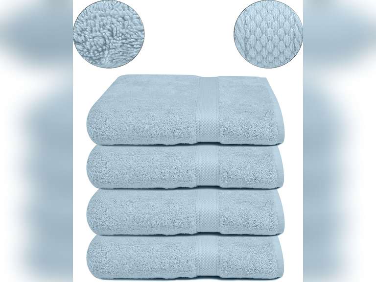Ramanta Home Luxurious Cotton 4 Pack Bath Towel Set - 4 Bath Towels 30x54 inches - 100% Pure Long Staple Cotton - Ultra Soft & Highly Absorbent - Light Blue 37