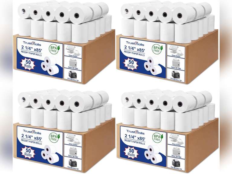 (200 Rolls) Premium 2 1/4 x 85 Thermal Paper Rolls - BPA Free Credit Card Receipt Paper for POS, ATM & Restaurant Printers 70