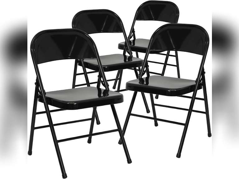 Flash Furniture 4 Pack HERCULES Series Triple Braced & Double Hinged Black Metal Folding Chair 143