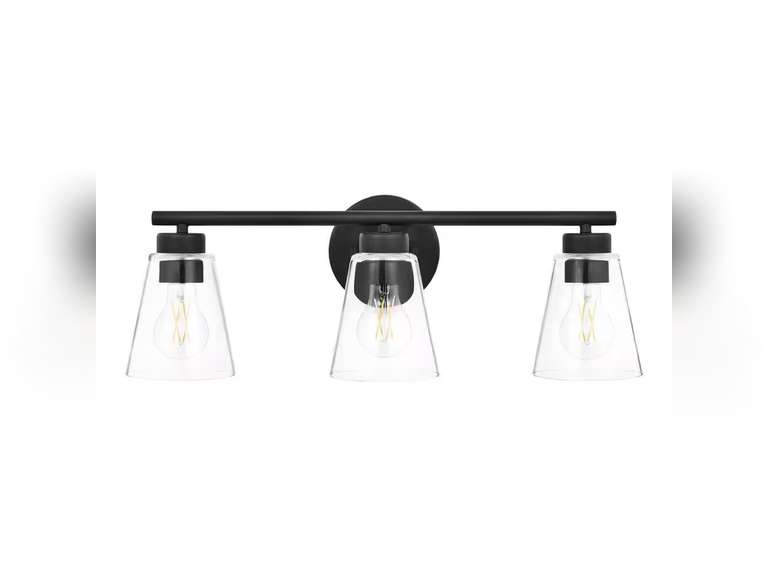 Hampton Bay Eastburn 22 in. 3-Light Matte Black Vanity Light with Clear Glass Shades 60