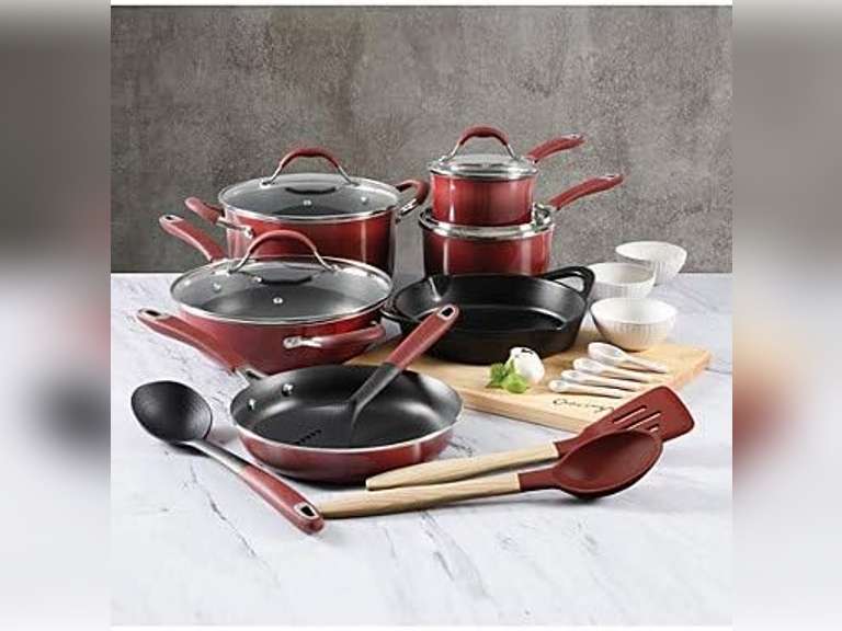Cravings by Chrissy Teigen 22-Pc. Nonstick Aluminum Combination Cookware Set (RED) 228