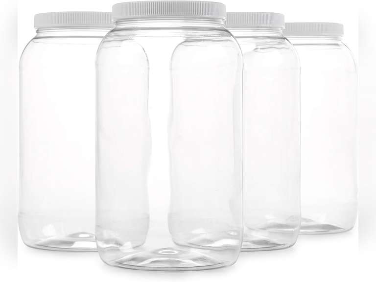 Empty 1 Gallon Plastic Jar w/Airtight Leakproof Plastic Lid - Wide Mouth Easy to Clean - & Dishwasher Safe - USDA Certified - Sun Tea, Fermentation, Food Storage, 1790, 4PK 27