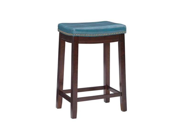 Concord Dark Brown Frame Counter Stool with Padded Blue Faux Leather Seat 77