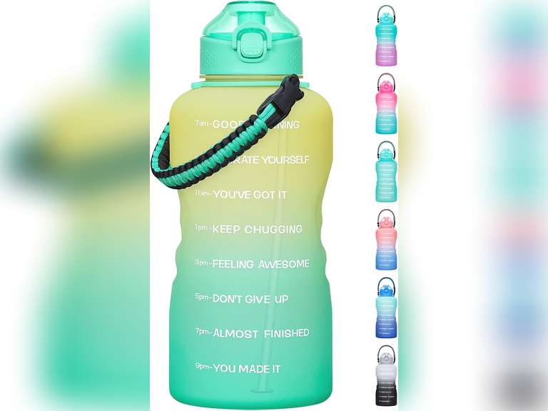 Water Bottles with Times to Drink, 1 Gallon/128oz BPA Free Leak-proof Water Bottle with Time Marker & Straw Perfect for Fitness Gym Camping Outdoor Sports, Water Jug 20