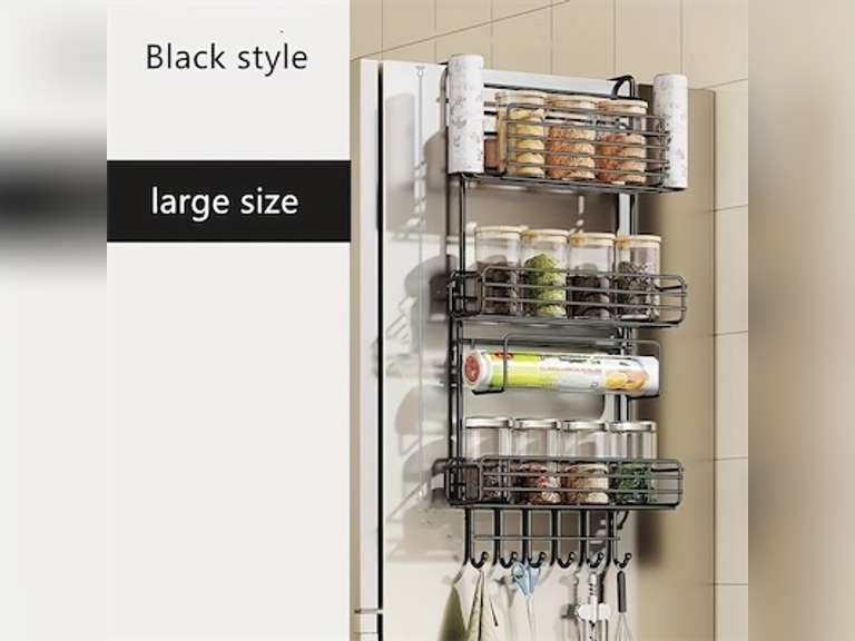 1 Pc Self-Adhesion Iron Refrigerator Shelf With Paper Towel Holder And Hooks, Kitchen Seasoning Storage Rack, Hanging Storage Rack For Washing Machine 16
