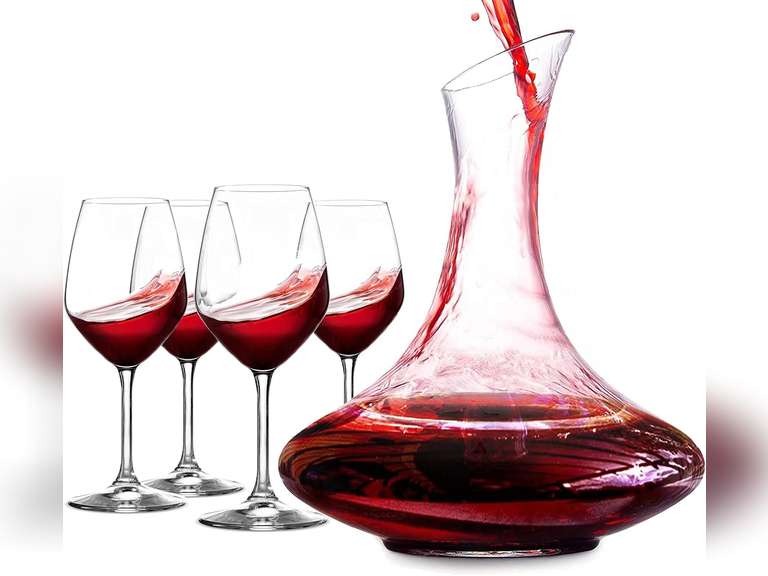 Wine Decanter 750ml with Wine Glasses Set 4 (60ounce 1.8liter) - Hand Blown Crystal Glass, Wine Carafe, Wine Aerator, Wine Accessories and Gift, Crystal Decanter 40