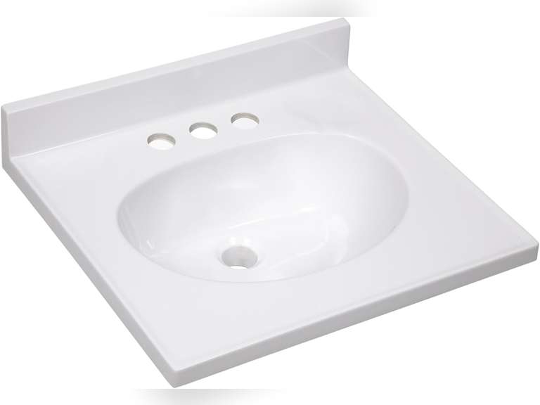 Design House Cultured Marble Vanity Top, 19 in W x 17 in D, Integrated 4 in Centerset Oval Sink & Backsplash, Solid White, 586172 101