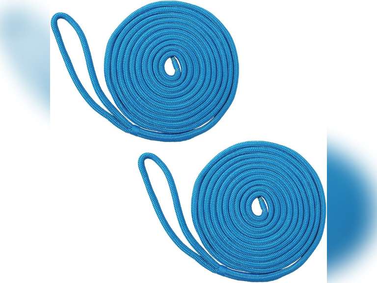 NovelBee 2 Pack of 3/4 x50  Double Braid Nylon Dockline,Mooring Rope Dock Line with Spliced Soft Eye (Blue) 54