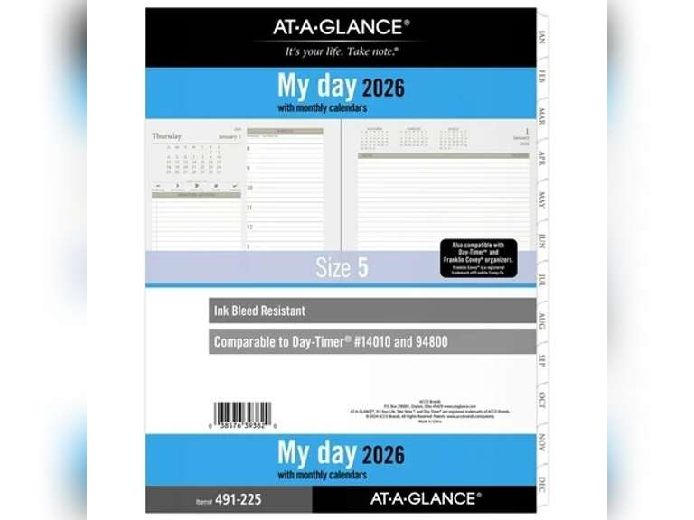 AT-A-GLANCE 2026 Daily Planner Two Pages Per Day Refill Loose-Leaf ...