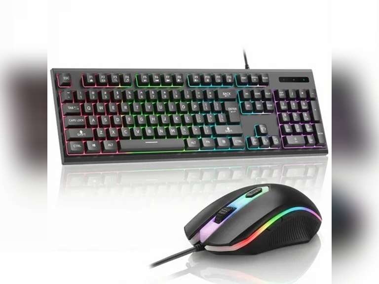 Qrt Keyboard Wired Gaming Keyboard and Mouse, Rechargeable 104 Keys RGB Backlit ...