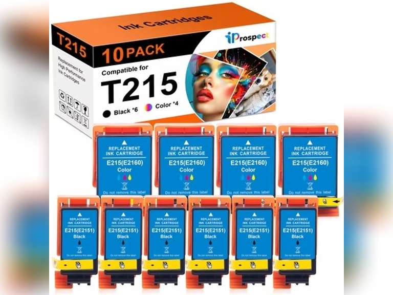 T215 215 Ink Cartridges Compatible Replacement for T215 Ink for WF-100 WF-110 EC-C110 Mobile Printer, T215120-S T215530-S Pigment (10-Pack: 6 Black, 4 Tri-Color) 40