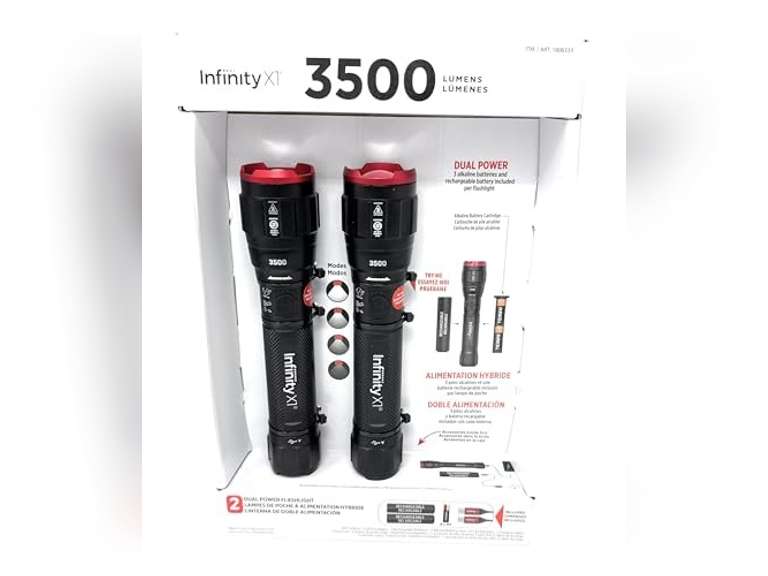 ONLY ONE!!! Infinity X1 3500 Lumen Dual Power Flashlight 2-Pack   High-Performance LED, Rechargeable or Alkaline Powered, 4 Light Modes, USB-C Charging, Include 70
