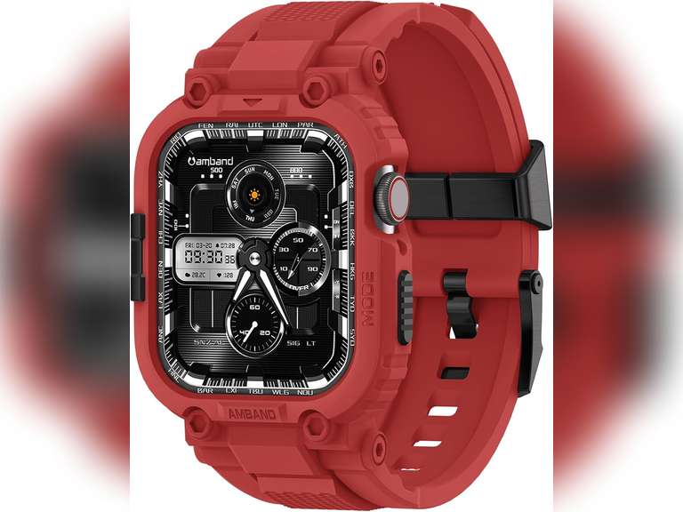 amBand Bands Compatible with Apple Watch 9/8/7/SE (3/2/1)/6/5/4 45mm/44mm Case for Men, M1 Sport Series Rugged Bumper Protective Cover for iWatch SE3/SE2/6/SE/5/4 44 mm - Mars Red 23