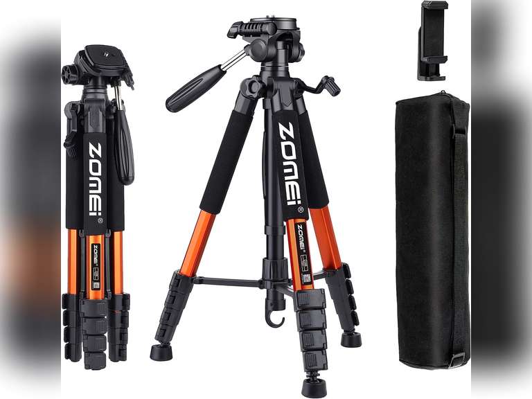 ZOMEi 188cm Heavy Duty DSLR Tripod Stand, Tall Multi-Functional Extension, Multi-Angle Shooting, Compatible with Cameras, Mobile Phones, Projector, Binoculars, Spotting Scope, Orange 39