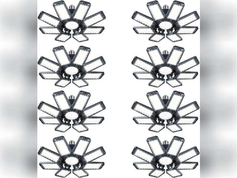Garage Lights 8 Pack 220W, 22000LM LED Garage Lights with 8+1 Deformable Panels 6500K Screw in LED Shop Lighting for Workshop, Basement Support E26/E27 97
