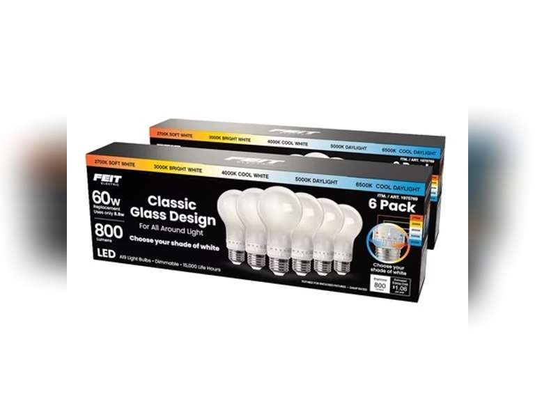 Feit Electric 60W Replacement 5-CCT LED Classic Glass A19 Bulbs, 6-pack 18
