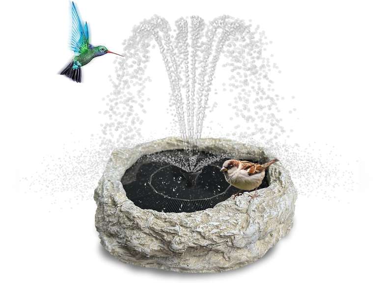 SAC SMARTEN ARTS Solar Fountain for Bird Bath with Solar Panel Resin Granite Rock Solar Water Fountain Pump for Bird Bath Outdoor Hummingbird Birdbath Fish Tank Pond with 5 Nozzles 33