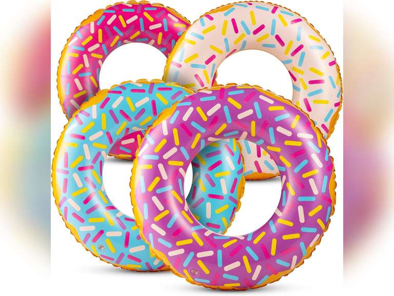 Inflatable Donuts - (Pack of 4) 24 Inch Donut Pool Float for Kids Ages 2-6 Pool Tube, Assorted Swim Rings with Sprinkles for Pool Floaties, Party Decorations 15