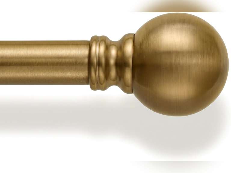 Warm Gold Curtain Rods for Windows 72 to144 Inch Brass Extra Long Heavy Duty Adjustable single 1" Diameter with vintage Brushed Bronze Metal Finials Antique for Living Room Bedroom Farmhouse Kitchen 40