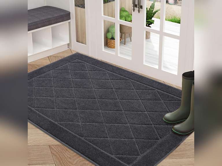 BEQHAUSE Dirt Trapper Door Mat 32" x 48", Doormat Non-Slip Entryway Rugs Washable, Dog Door Mat Stain Resistant and Absorbent Welcome Floor Mat for Front Back Door, Mud Wet Shoes & Paws, Dark Grey 42