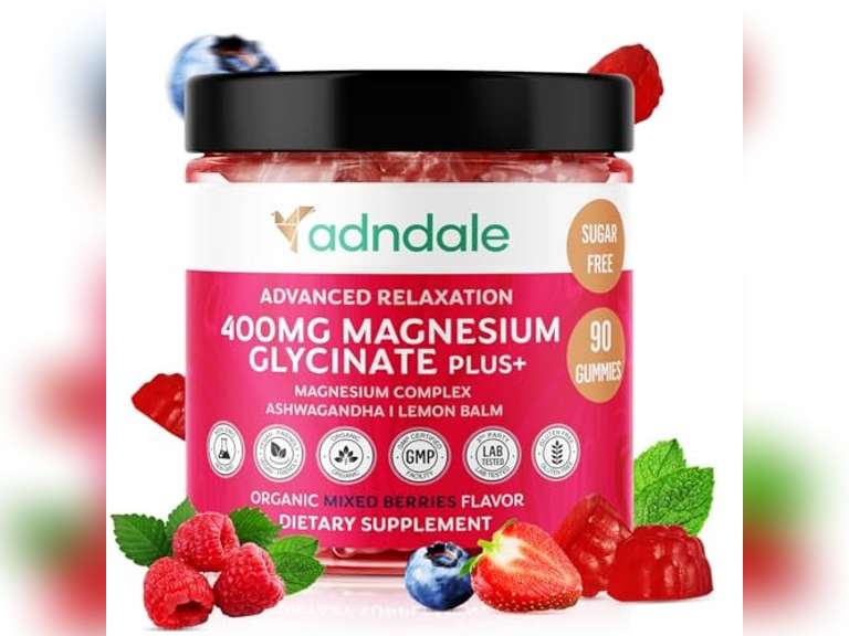 (Exp 12/07/2027) 90 CT Magnesium Glycinate Gummies 400 Mg/Serv - with Ashwagandha, Magnesium Malate & Taurate - Sugar Free Chews for Adults & Kids Relaxation, Stress R 25