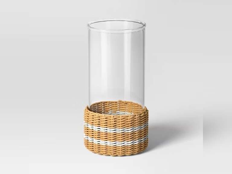 12"x6.3" Pillar Glass and Rattan Lantern Candle Holders Brown - Threshold designed with Studio McGee 16