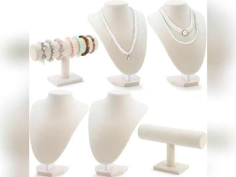 Huquary 6 Pcs Velvet Jewelry Display Set Necklace Display Stand T Bar Bracelet Holder Jewelry Bust for Home Store Trade Show(Beige) 44