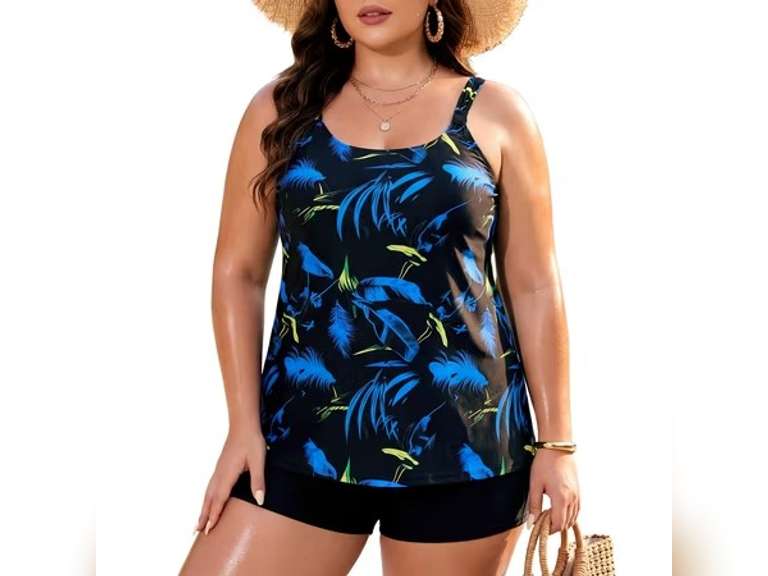 OCEAN BLUES Women's Swimsuit Set Scoop Neck Tankini Top with Boyshort Two Piece Bathing Suit, 2XL 36