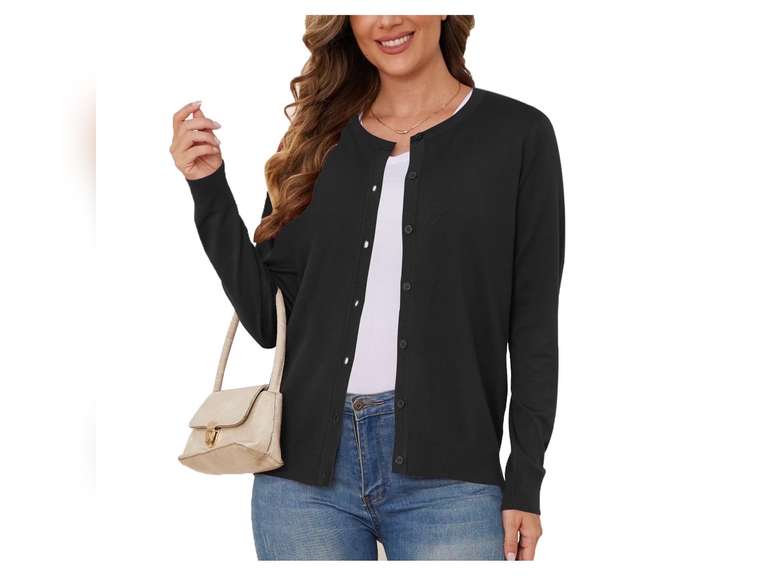 UVPLove Women's Lightweight Button-Down Cardigan Sweater,Black Size L 20
