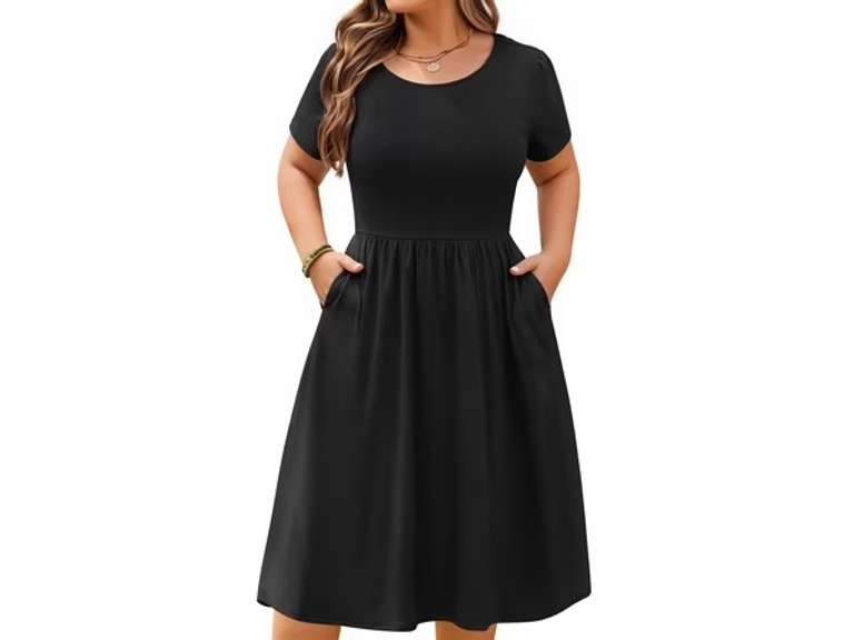 WellSize Summer Plus Size Dresses for Women Short Sleeve A-Line Midi Dresses Casual Floral Print Beach Dress with Pockets Size 2XL 29