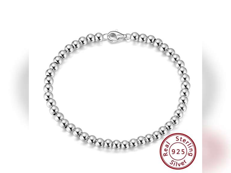 AQYYI 925 Sterling Silver Italian Handmade 4mm Bead Ball Strand Chain Bracelet for Women 6.5, 7, 7.5, 8 Inch Made in Italy (7 Inches) 42