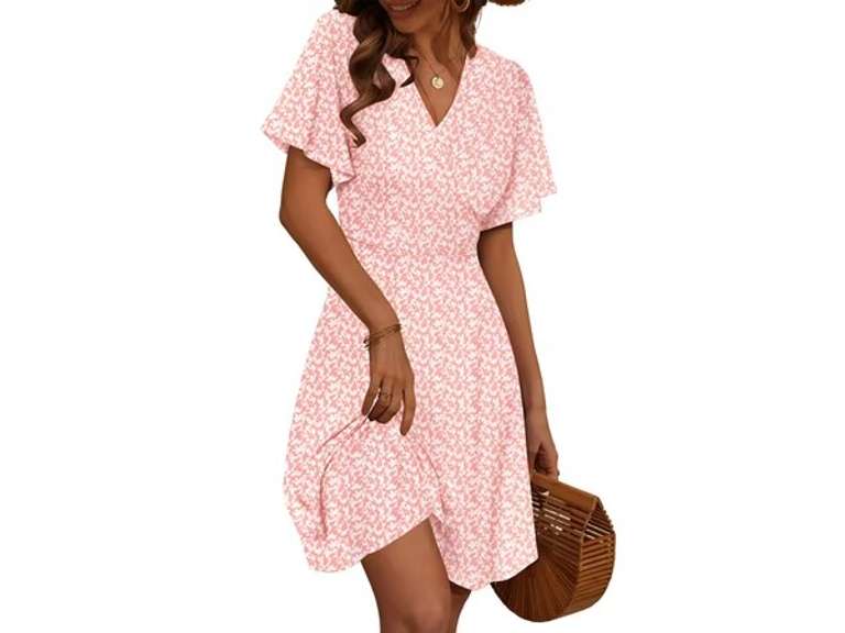 UVN Summer Dresses for Women Short Sleeve V Neck A-Line Midi Dress Boho Beach Floral Print Sundress size:M 30