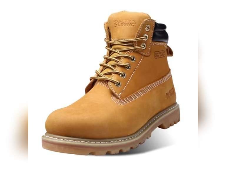 SAFETY LOONG Steel Toe Work Boots for Men, 6-Inch Non Slip Comfortable Leather Waterproof Industrial Construction Safety Workboots steel Wheat size:8.5 70