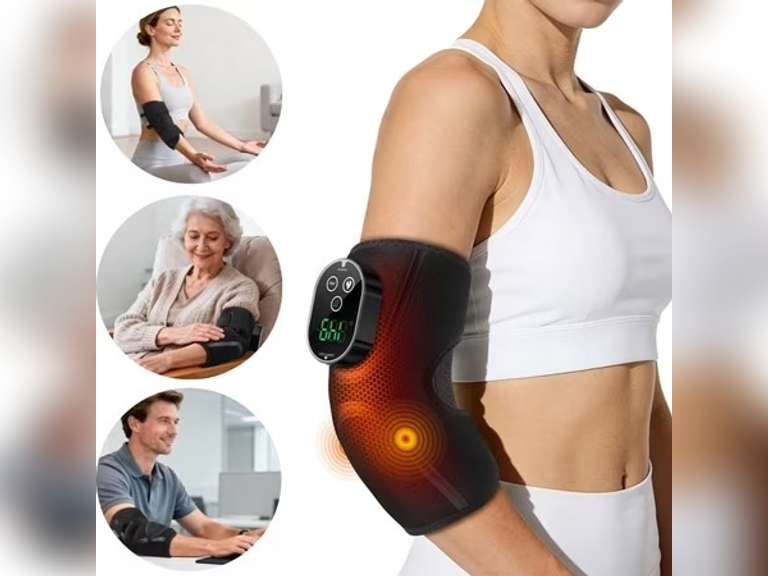 Portable Elbow Heating Pad, Elbow Massager with 5 Heat Levels & 3 Vibration Modes, Electric Elbow Brace, 3-Stage Timer 20/30/45min for Post-Exercise Daily Relief 30