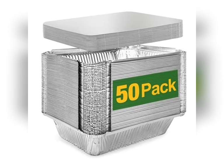 Treamon Aluminum Pans with Lids, Disposable Tin Foil Pans 8.5" x 6" 50 Count 30