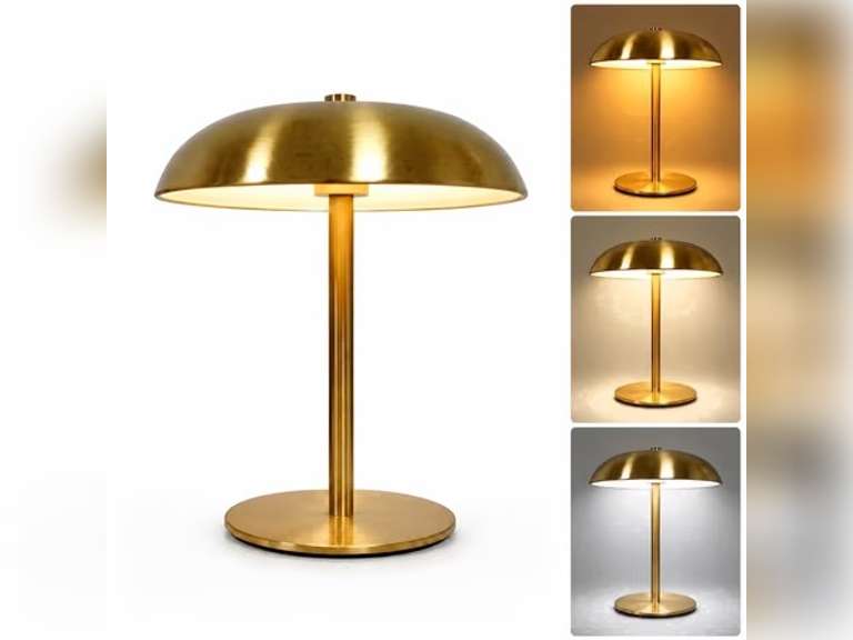 VOLIVO Cordless Table Lamp, Brass Rechargeable Desk Lamp with 3 Color Temperatures, Dimmable Night Lights for Modern Bedroom, Office 30