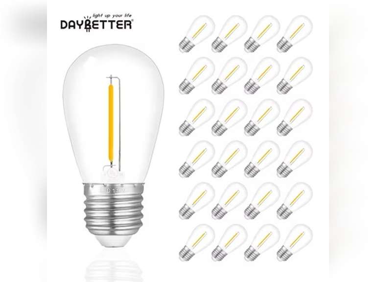 DAYBETTER 24 Pack S14 Edison LED Bulbs for Outdoor String Lights, 1W S14 Replacement Bulbs for Porch, Waterproof Edison LED Light Bulbs,Non-Dimmable, E26 Medium Base, 2700K Warm White 27