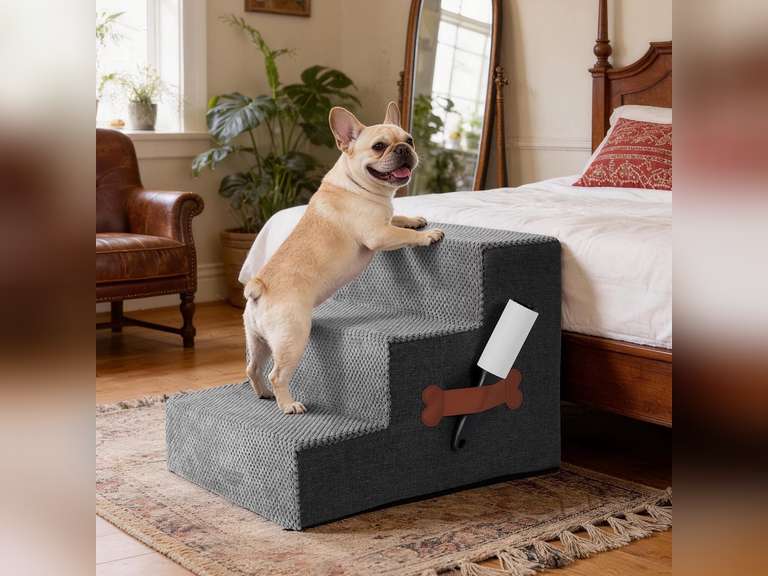 Dog Stairs for Bed 14" H, 3 Step Dog Steps for Small Dogs and Cats, Indoor Non-slip Balanced Pet Stairs Suitable for Puppy,Grey 50