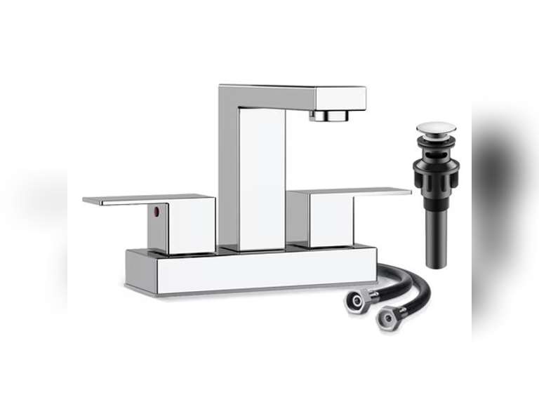 KINGTACK Bathroom Faucets, 4 Inch Chrome Bathroom Faucets for Sink 3 Hole, 2 Handle Bathroom Sink Faucets with Pop-up Drain and Supply Lines 80