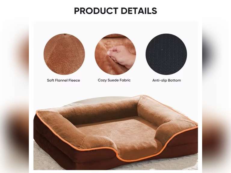 EDX Dog Bed, 42"x32" Large Orthopedic Dog Sofa Bed, Supportive Foam Pet Couch Bed with Removable Washable Cover, Brown 47