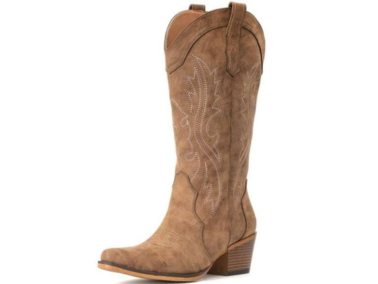 Cowboy Boots for Women Western Cowgirl Boots with Chunky Heel Mid Calf Snip Toe Ideal for Low Insteps size:8 50