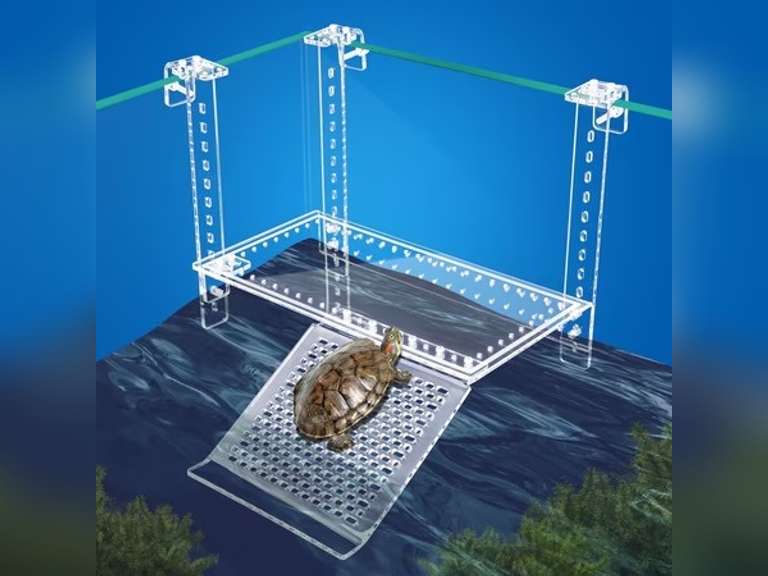 Turtle Basking Platform for Aquatic Turtle Docks for Basking with Slip-Resistant Ramp, Adjustable Direction Height for Tanks 0.3"-2" Thick, High Transparency Turtle Tank Basking Platforms Medium 47