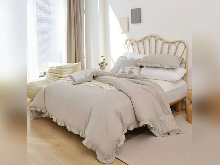 SPRINDAY Full Size Comforter Set for Adult 3 Piece Ruffle Oatmeal Comforter Sets All Season 59