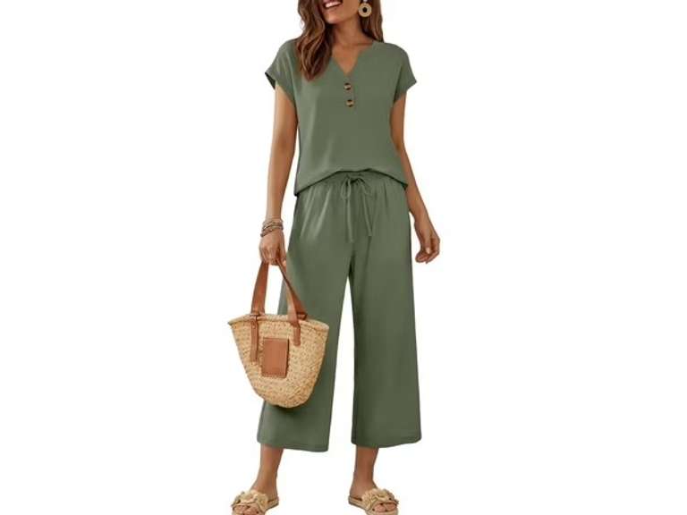 SUNBS Lounge Sets for Women 2 Piece Outfit Sets Cap Sleeve Henley Shirt and Pants Sweatsuit Womens Matching Sets size:XL 50