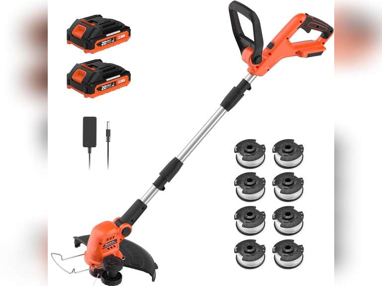 MAXLANDER Weed Wacker Cordless, 20V 12 Inch Cordless String Trimmer Edger, Weed Wacker Battery Operated with 8 PCS Replacement Spools, Lightweight Weed Trimmer (2x2.0Ah Battery and Charger Included) 110