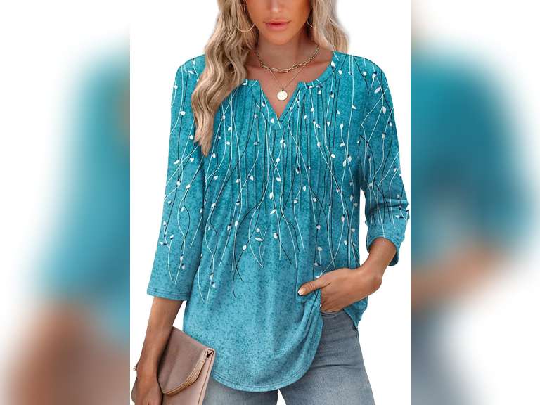 XIEERDUO Womens 3/4 Sleeve Tops 2026 V-Neck Summer Outfits Casual Pleated Shirts Blouses Beach Vacation Spring Clothes size:3XL 10