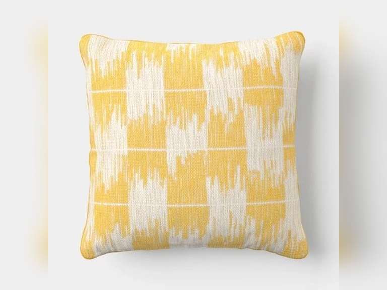 18"x18" Ikat Woven Pillow Ivory/Yellow - Threshold 26