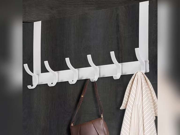 Optish Over The Door Hooks with 12 Coat Hooks, Over The Door Towel Rack Door Hanger Hook for Hanging Clothes, Coats, Towels, Hat 1 Pack White 16