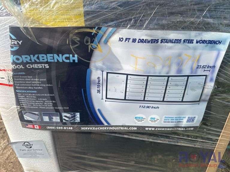 2025 10ft 18 Drawer 2 Cabinet Stainless Steel Workbench
