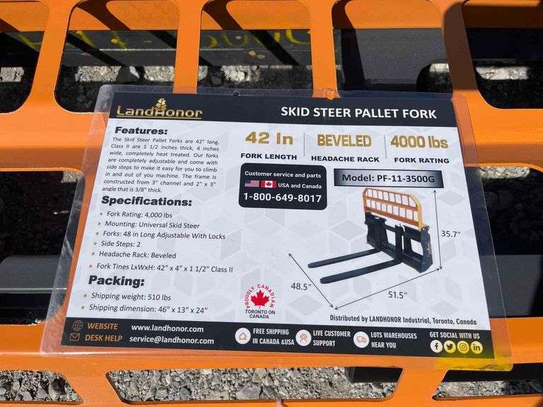 2025 LandHonor PF-11-3500G 4,000lbs 42in Pallet Fork Skid Steer Attachment